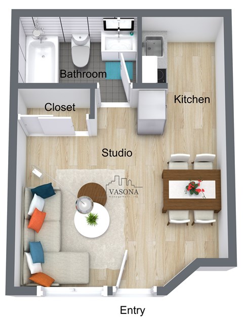 Floor plan for studio, 1 bath, 430 sqft